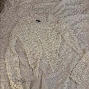 Zara Cream Textured V-Neck Sweater